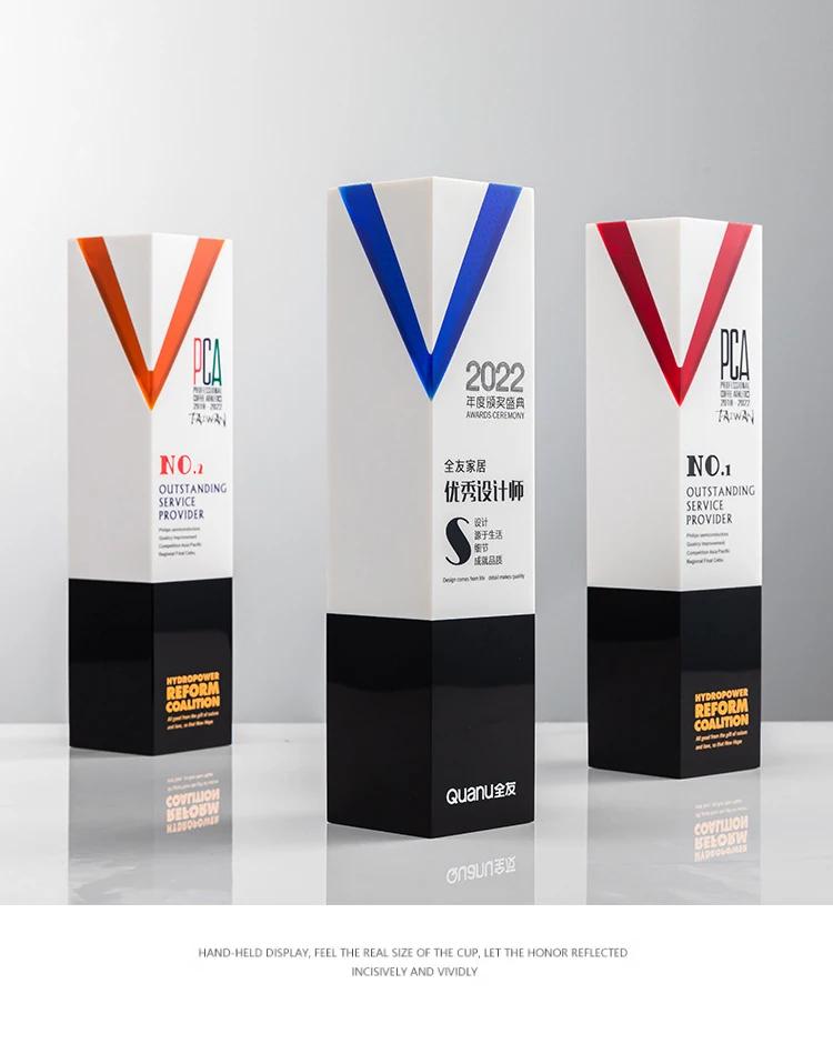 New Design White Resin Trophy Sports Company Souvenir Awards For Custom Logo Printing details