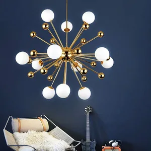 JACKSUN 12-Light Milk Glass Ball Round Pendant Dia 32 Inch Globe Sputnik Chandeliers Mid Century Kitchen Island Pendant Lights