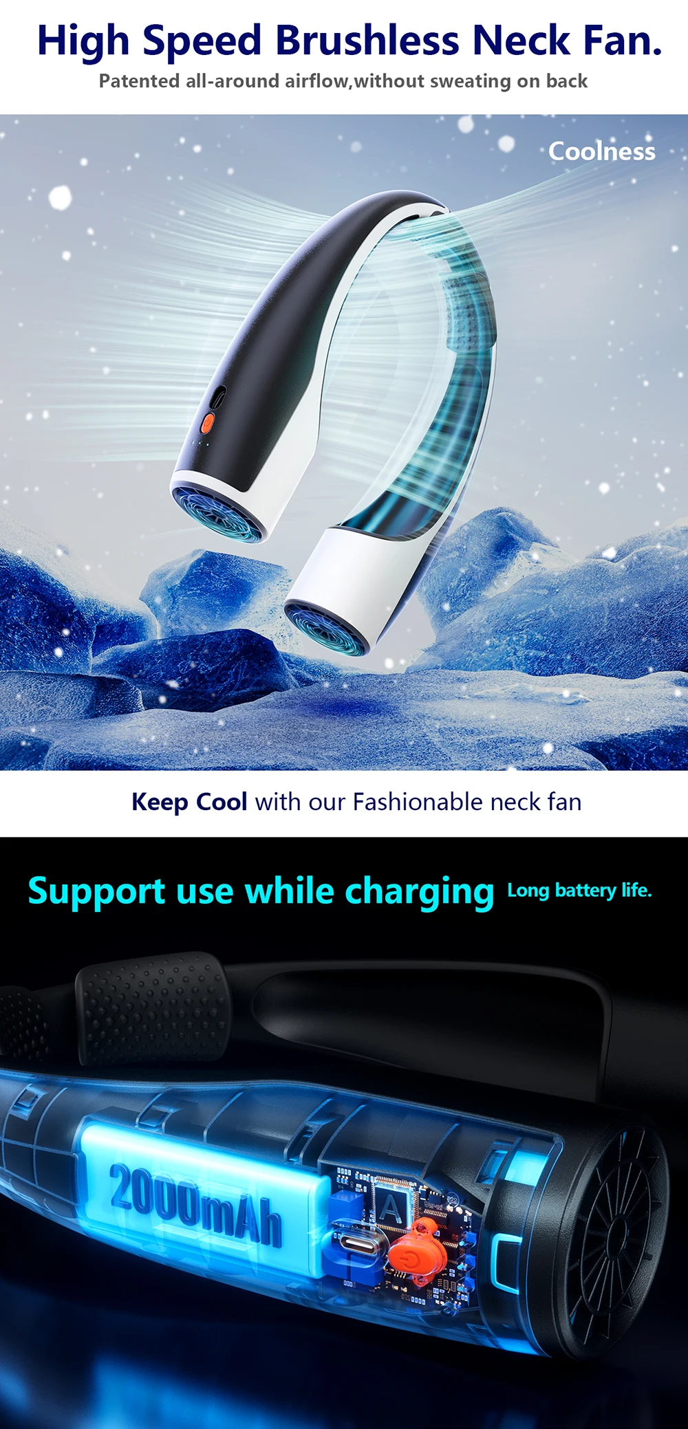 Hanging Neck Fan, Portable, USB, Plastic - detail 12