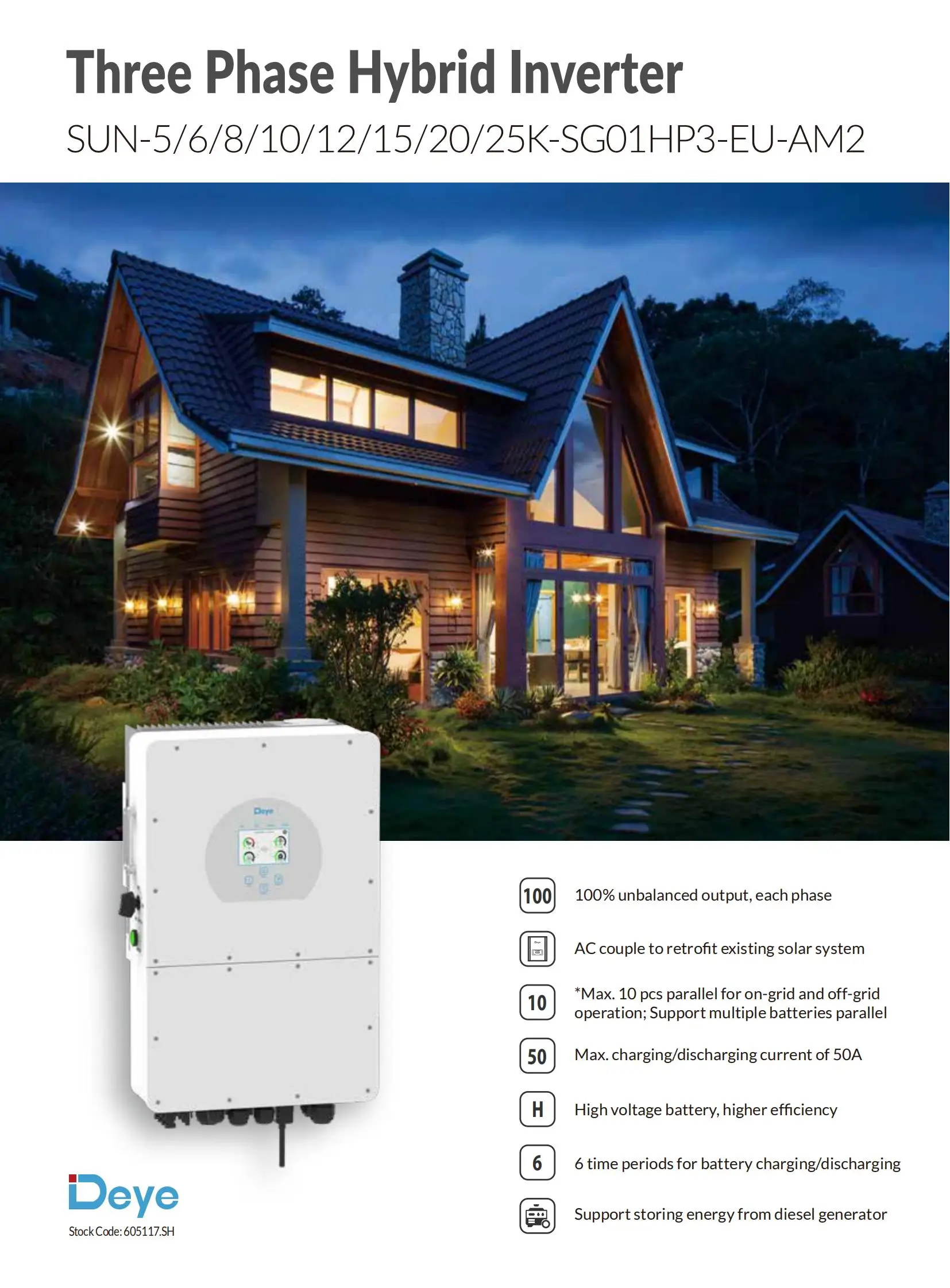 Hybrid Inverter 3 Phase Solar Deye 8kw 10kw 12kw Sun-8k-sg01 Hp3-eu-am2 ...