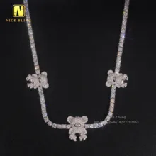 Custom hip Hop Jewelry 3 bears charms 3mm Moissanite Tennis Chains VVS diamond necklace bracelet