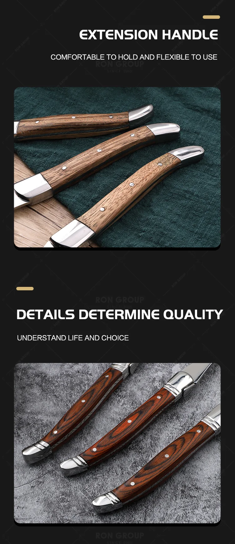 Functional High Quality Factory Fork Silver Wooden Handle Color Knotted Design Silverware Flatware Stainless Steel Cutlery Set