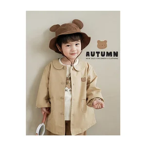 Boys' Bear Embroidered Logo Animal Shape Patch Pocket Tendon Sleeves Windbreaker Jacket Autumn Children's Top