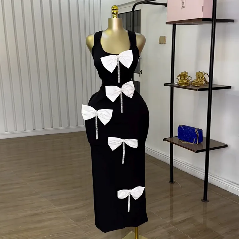 U Neck Halter Strapless Bow Decoration Pendant Tassel High Waist Women's  Dresses Casual Clothing Evening Dress Sehe Fashion