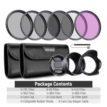 NEEWER 82mm ND Filter Kit and Lens Accessories ND2 ND4 ND8 UV FLD CPL(Circular Polarizing) Filter Set with Lens Cap product image