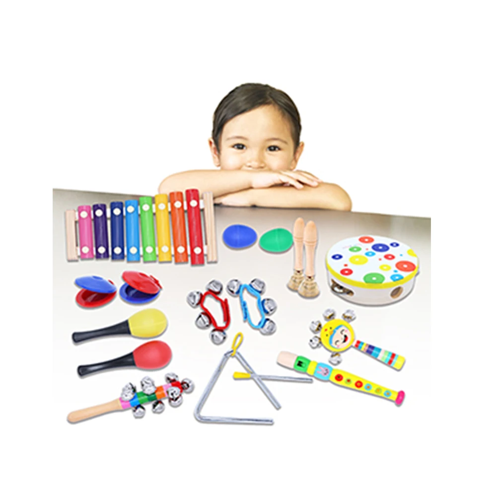Toddler Musical Instruments iBaseToy 23Pcs 16Types Wooden Percussion Instruments Tambourine Xylophone Toys for Kids Preschool Education Early Learning Musical Toys for Boys Girls with Storage bag 