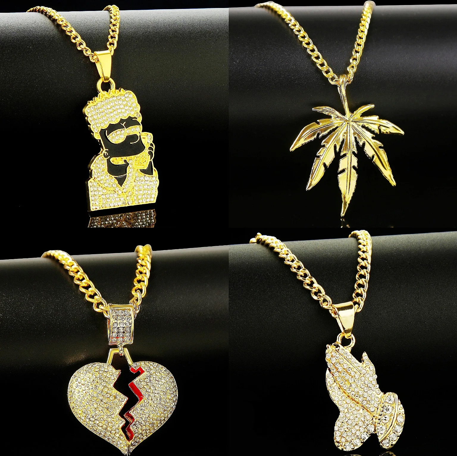 Wholesale Custom Hiphop Gold Men Cz Iced Out Diamond Custom Jewelri Crystal Necklace Pendant Hip