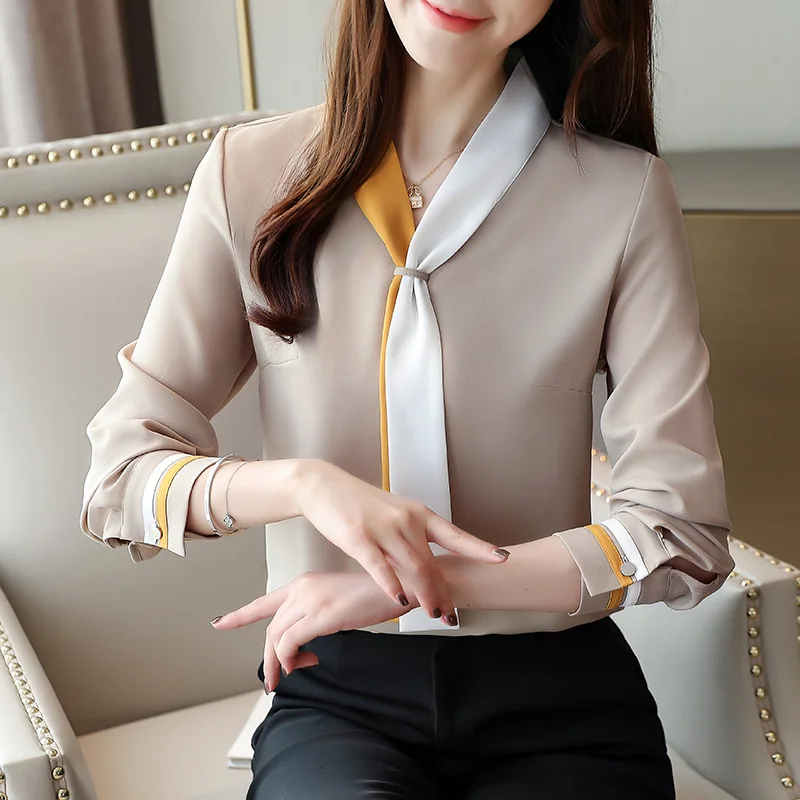 aihihe Chiffon Blouses for Women Long Sleeve V Neck The Office Formal Casual Loose Shirt Blouse Tunic 
