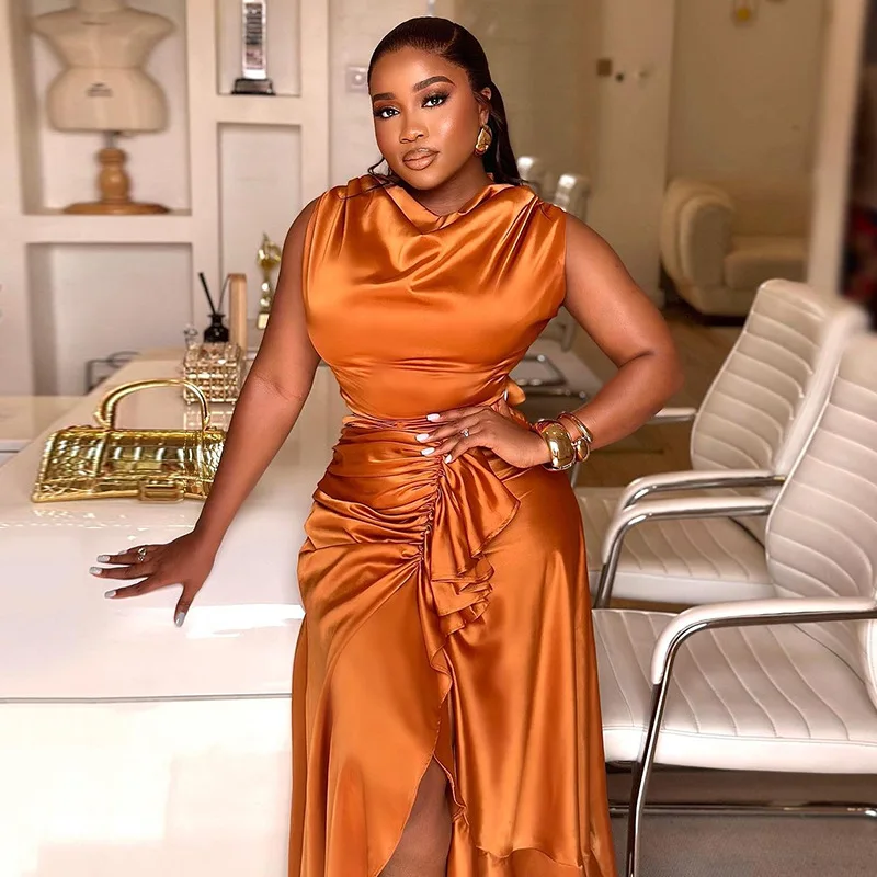 New Style Temperament Sleeveless Slim Ruffled Mid-length casual