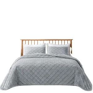 American Style 3 Piece Velvet Quilt Set Bedspreads