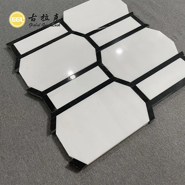 Polished Bathroom Kitchen Black Stone Edge Backsplash Floor Tile Thassos White Marble Octagon Mosaic Tile factory