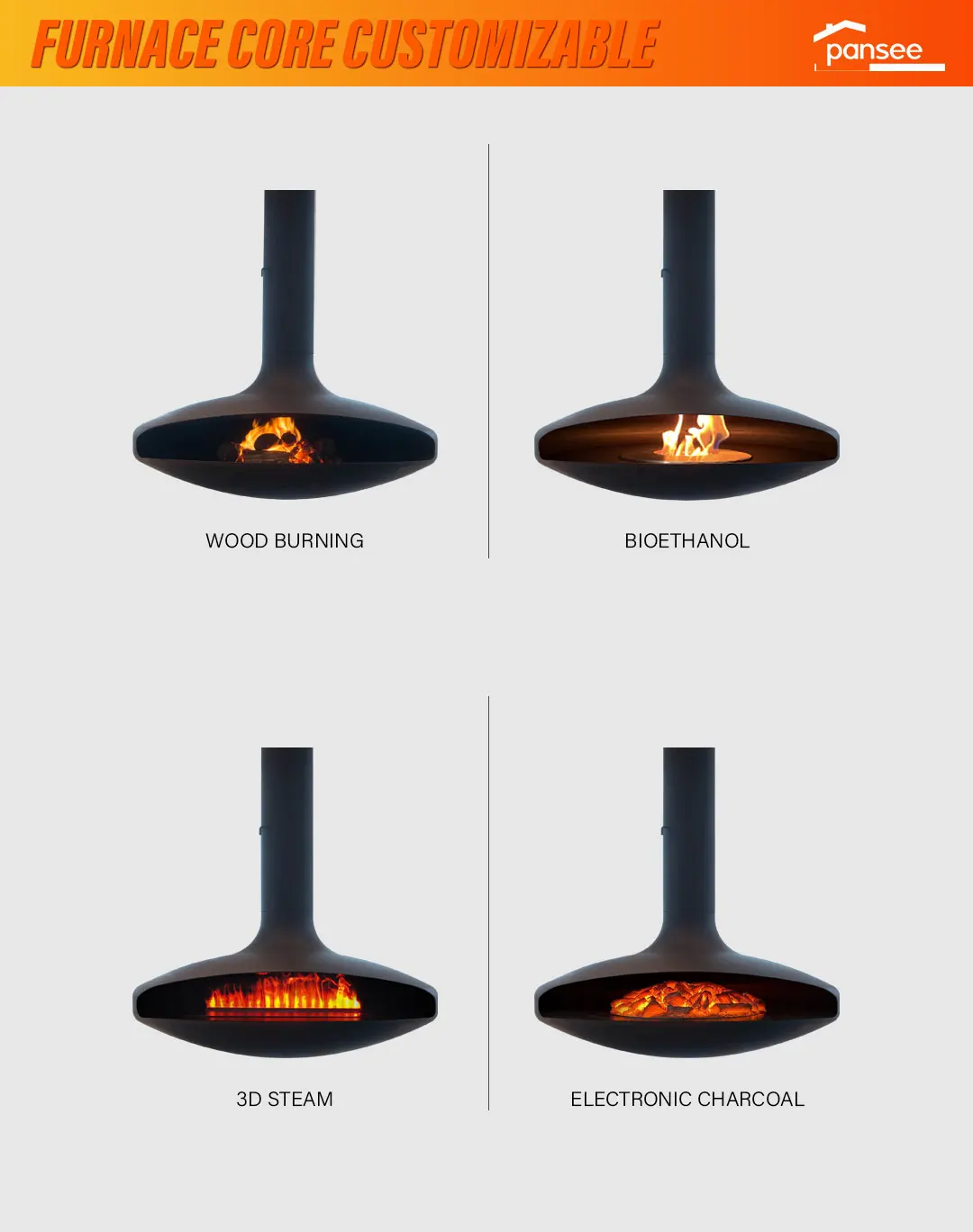 Electronic Charcoal Corner Fireplace, PANSEE, 360, 86% - detail 6