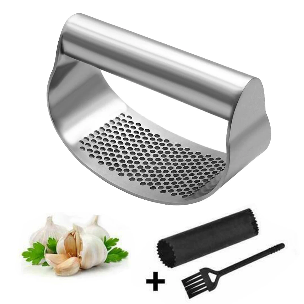 Multi-function Manual Garlic Press Curved Garlic Grinding Slicer Chopper  Stainless Steel 304 Garlic Presses Cooking Gadgets Tool with Garlic Rocker