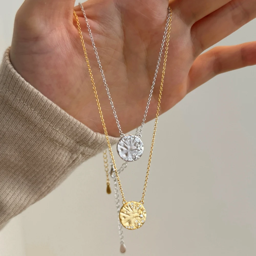 KAKODIY Charming Design Jewelry 925 Sterling Silver AAAAA Grade Zirconia Frosted Finish Round Disc Pendant Necklace detail 1
