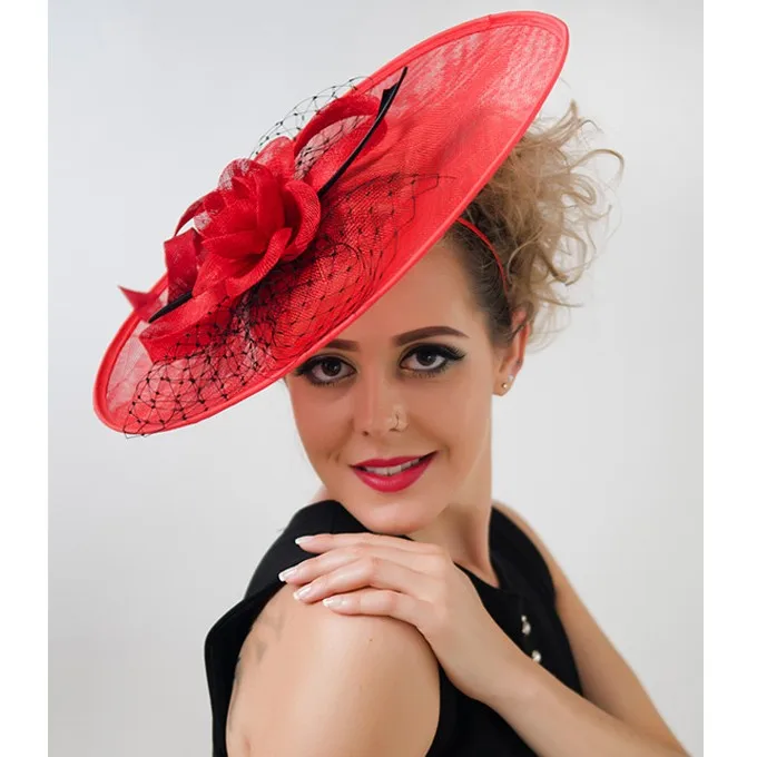 Red & Black Sinamay Fascinator louisville