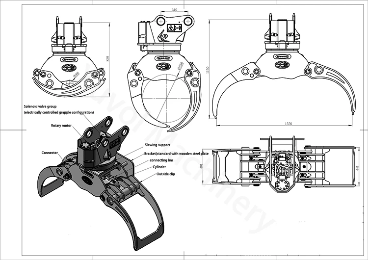 Excavator Grapple Xuvol 90p Log Grapple For 4 To 9 Ton Excavator Grabs ...