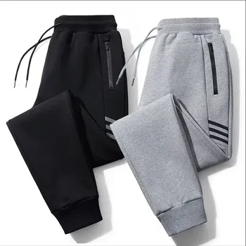 Men's Casual Sport Joggers Pants Mid Waist Pocket Zipper Fly Track Trousers Mid weight Plain Dyed with Straight Front Style