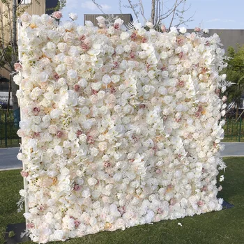Bohemia Custom Wedding Decor Flower Wall Panel 5D Silk Cloth Roll Up Artificial Flower Wall wedding background