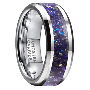 Coolstyle Jewelry 8mm Mens Womens Fashion Engagement Wedding Band Meteorite Purple Glasses Chip Inlay Tungsten Carbide Rings