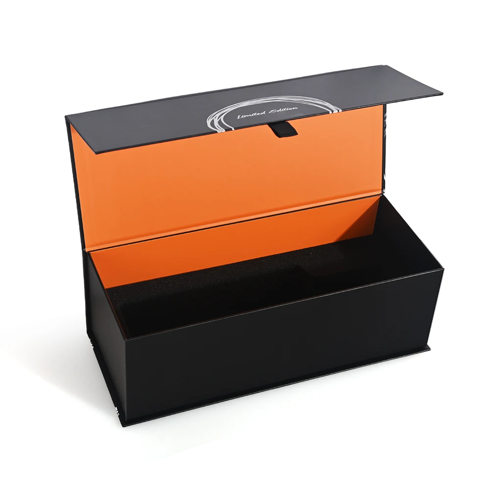Biodegradable Scatola Regalo Handmade Custom Design Clamshell Wine Box Packaging Luxury Black Gift Box With Magnetic Lid
