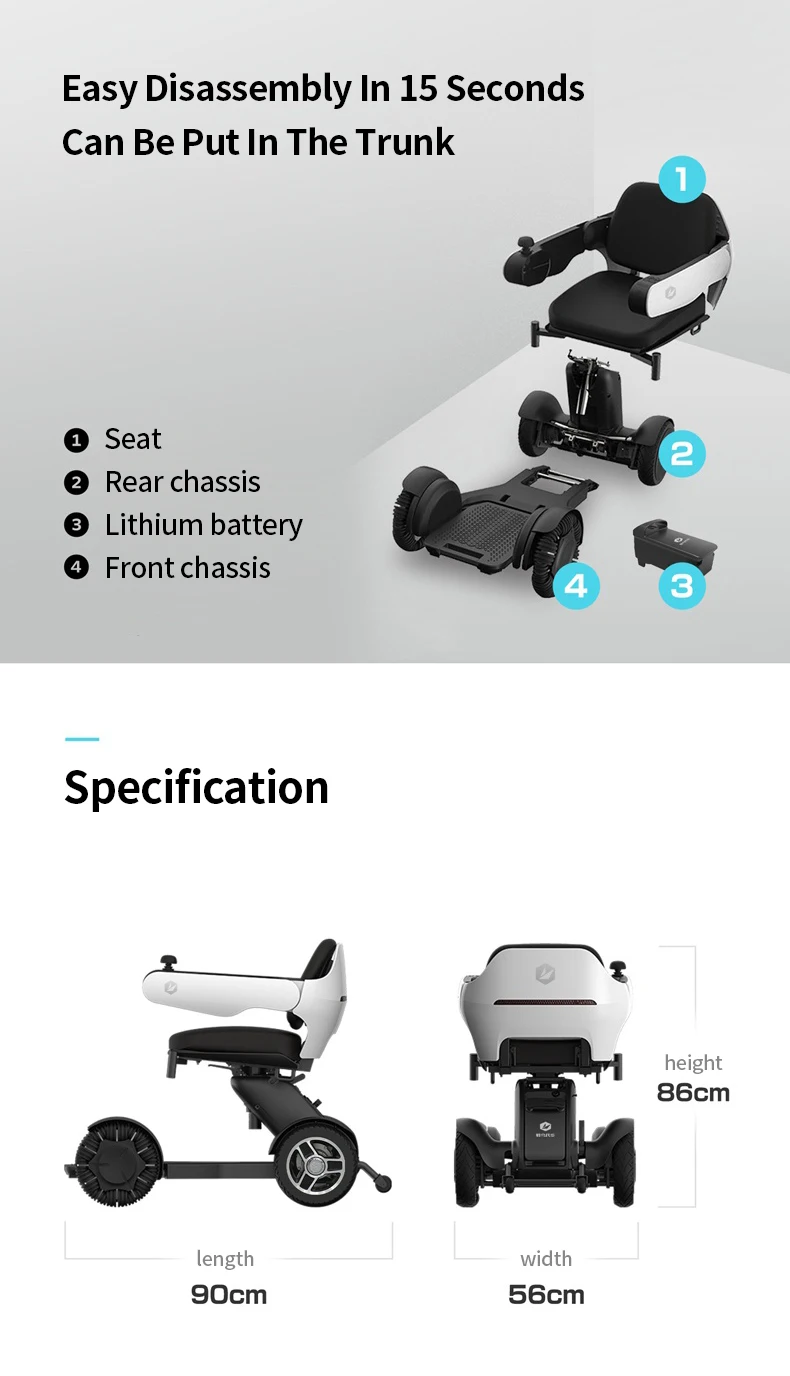 Disabled Wheelchair Portable Motorized Wheelchair Omni-directional Electric Mobility Wheel Chair manufacture