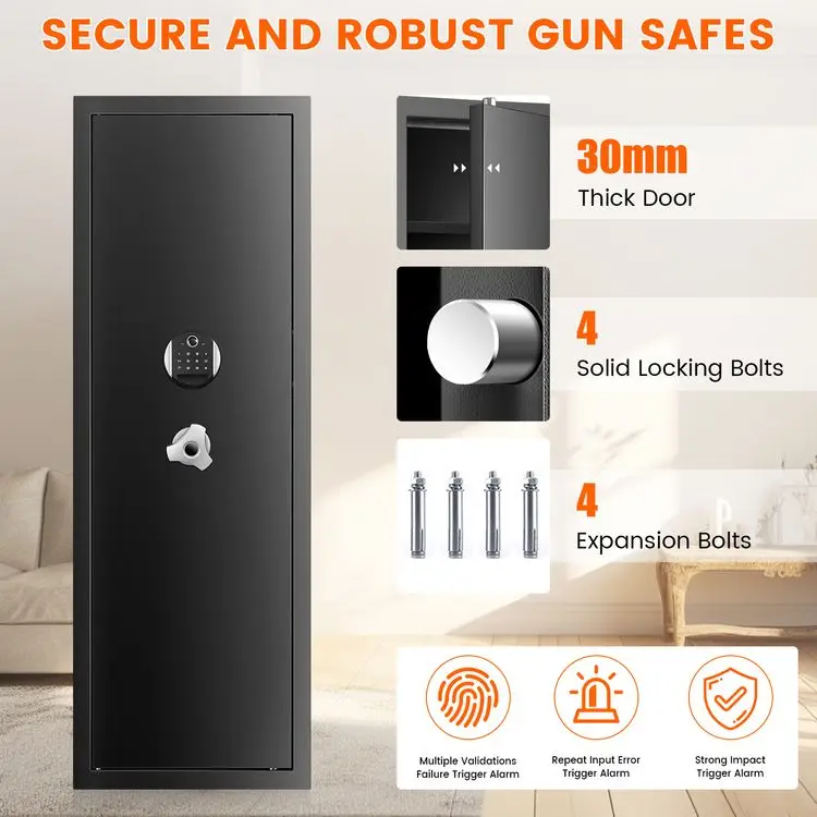 Weichi Large Fingerprint Gun Safe Home Security Wall Mounted Shooting Gun Storage Box Steel Biometric Gun Safe Cabinet Box