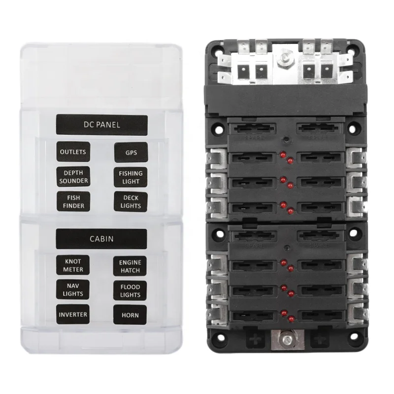 Amomd Rv 32v Fuse Block 2x6 Way Blade Atp/atc/ato Fuse Holders Negative Bus Bar Plastic Fuse Box