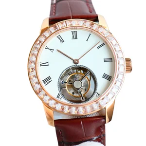 New High-quality Rose Gold case Diamond-set Bezel Men's Mechanical Watch alligator Leather Strap Automatic Luxury Brand Watches