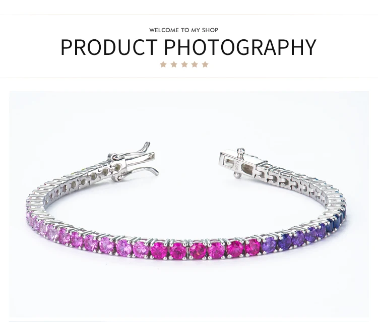 2024 新款女士高品质宝石首饰 925 纯银 3 毫米彩虹色刚玉网球彩虹手链