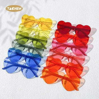 YACHEN Wholesale Fashion Love Heart Shaped Rimless Party Sunglasses Transparent Candy Colored Glasses Party Eyewear for Women