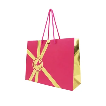 High Quality Custom Shiny Cosmetic Gift Bag Packaging  with Hot Stamping Gold Foil Logo