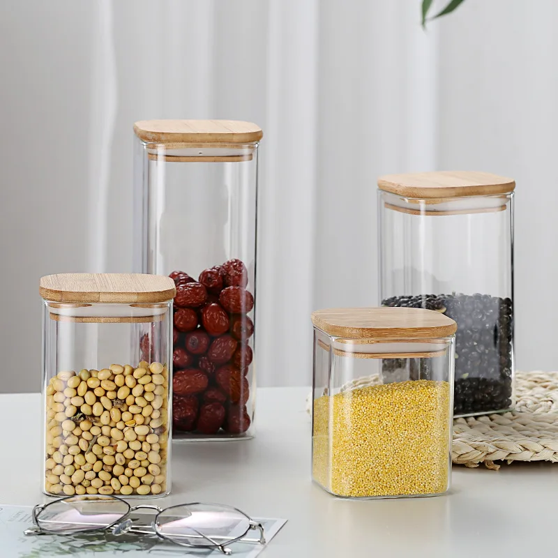 Hot selling handmade high borosilicate glass storage jar with bamboo lid