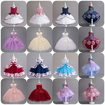 Different Colors Satin Party Dresses Children's Flower Girl Dresses Wedding Children's Birthday Party Dresses