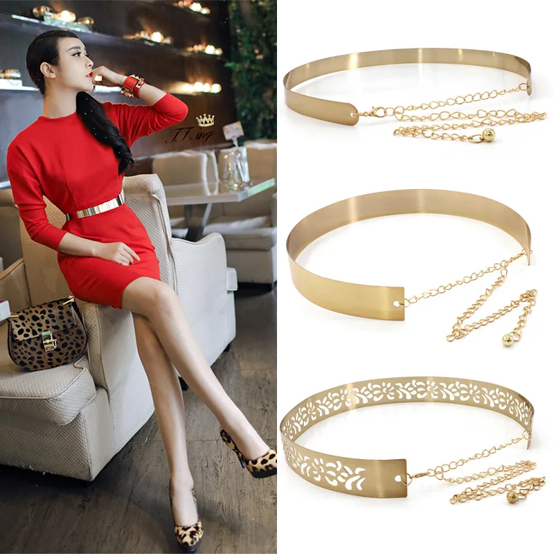 Gold Stylish Girls Ladies Women Skinny Waist Belt