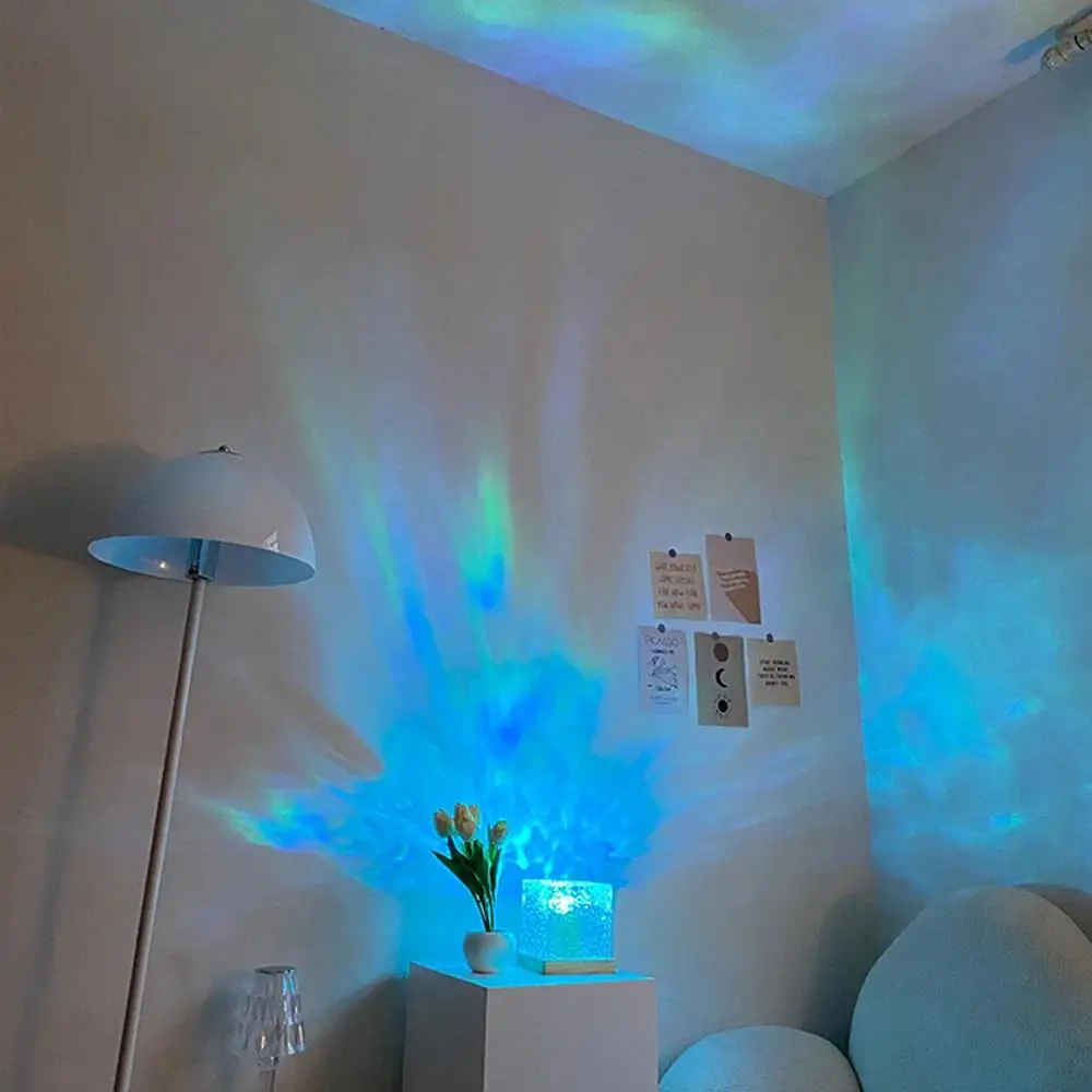 USB Projector Cube Remote Control 16 Colors Ocean Wave Sensory Light 30 Lighting Modes Wave Lamp for Bedroom