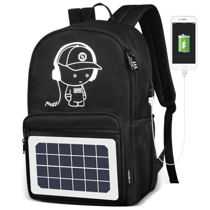 2020 high quality water proof solar power back pack with solar panel school backpack