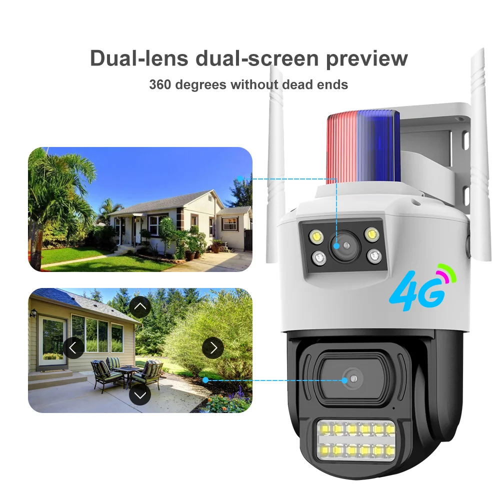 V380 4MP IP CCTV Camera Outdoor Security with 4G Dual Lens & PTZ Network CMOS Sensor for Micro SD Card Data Storage Option