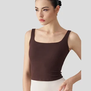 Women's High Support Fitness Yoga Tops Breathable Lightweight Ribbed Vest with Padded Wholesale Square Neck Workout Tank Top