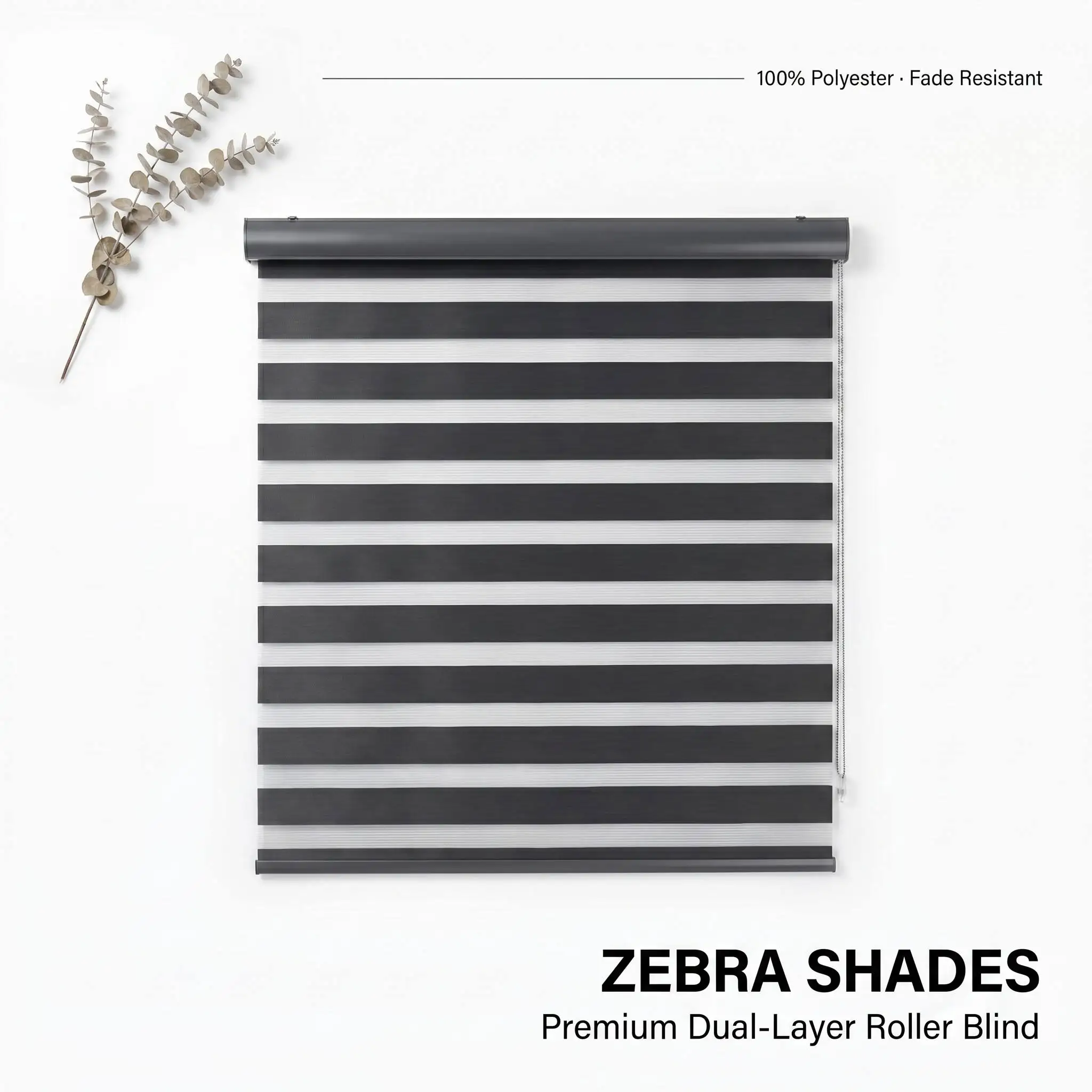 Zebra Shades Dual Layer Roller Blind Built-In UV Blocking Light Filtering Privacy Protection 100% Polyester Custom Size