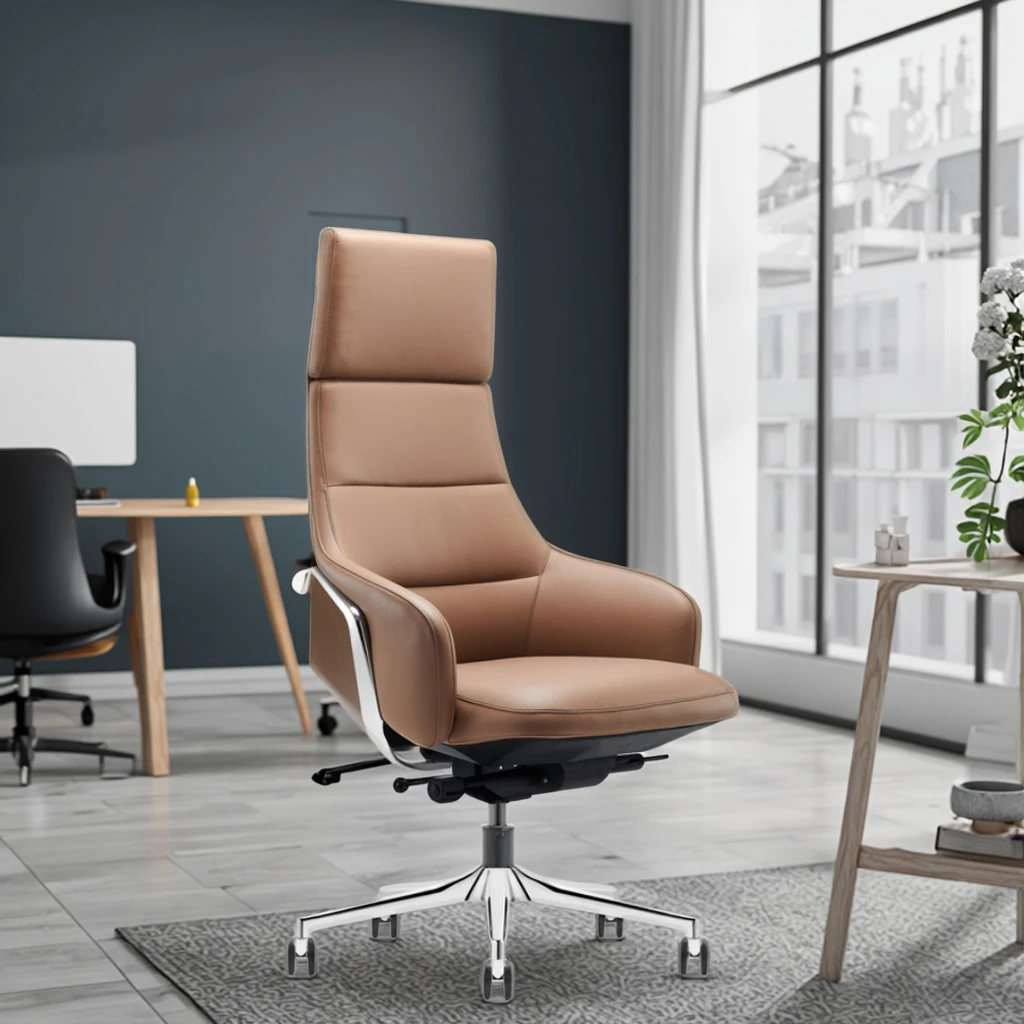 Modern Comfortable Ergonomic Executive Office Chair with Genuine Leather Full Mesh Aluminium Base Adjustable Reclining Footrest 3