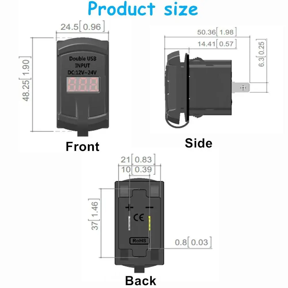 Quick Charge 3.0 Dual USB Rocker Switch Style Charger RED Voltmeter for Boats, Polaris, RZR 1000, Ranger, Mobile Home, RV