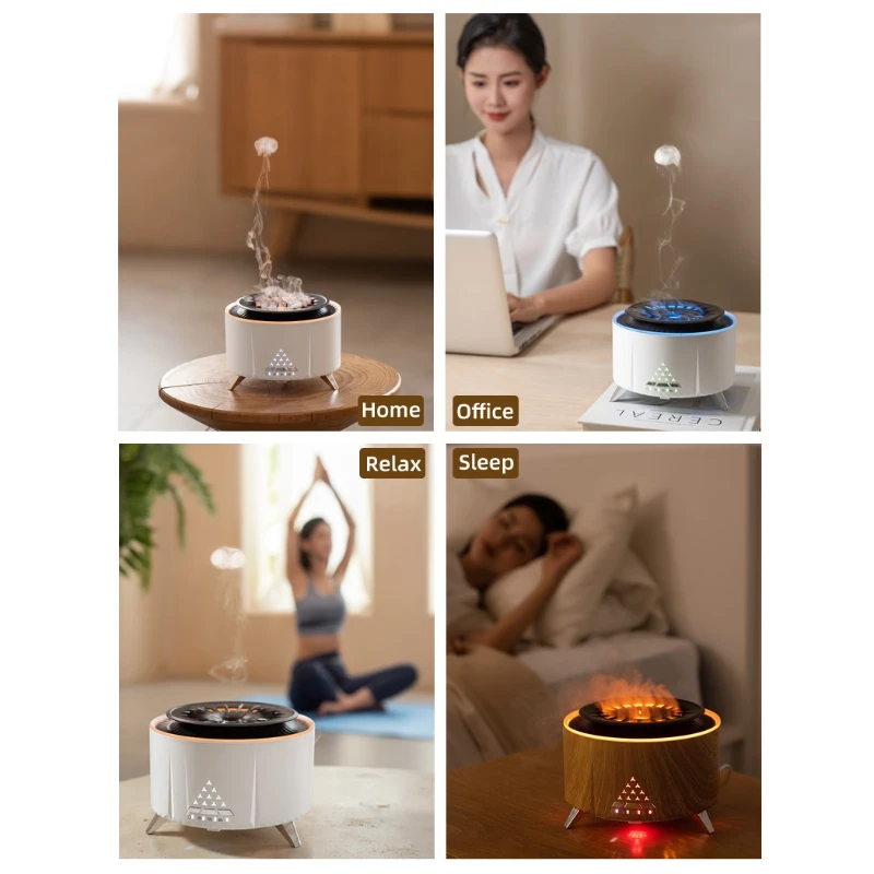Hot Selling Tabletop Volcano Diffuser Difusor Oil Reup Remote 350ml Aroma Air 350Ml Jellyfish Spray Fire Flame Humidifier