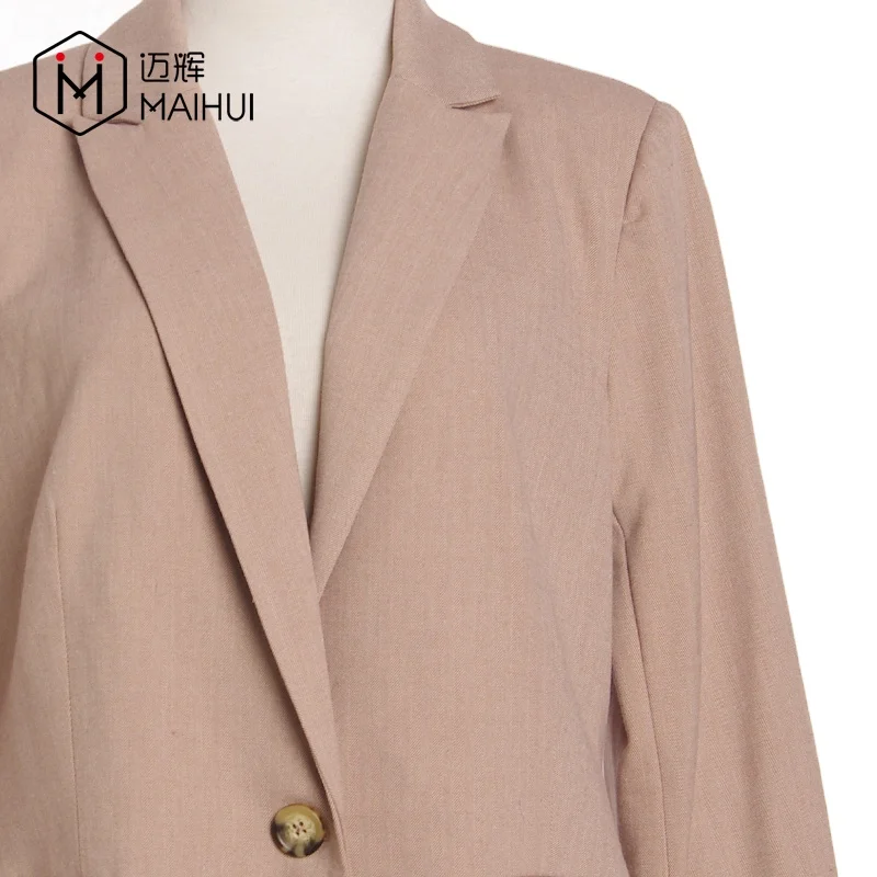 Новое поступление, Женский дизайнерский Блейзер, Розовый Пиджак из хлопка и льна, костюм