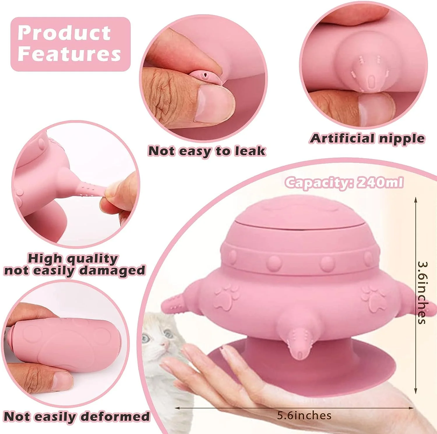 Silicone Puppy Suction Nursing Feeder with 4 Nipples, 240ML Pet Feeding Station for Kittens, Puppies and Rabbits