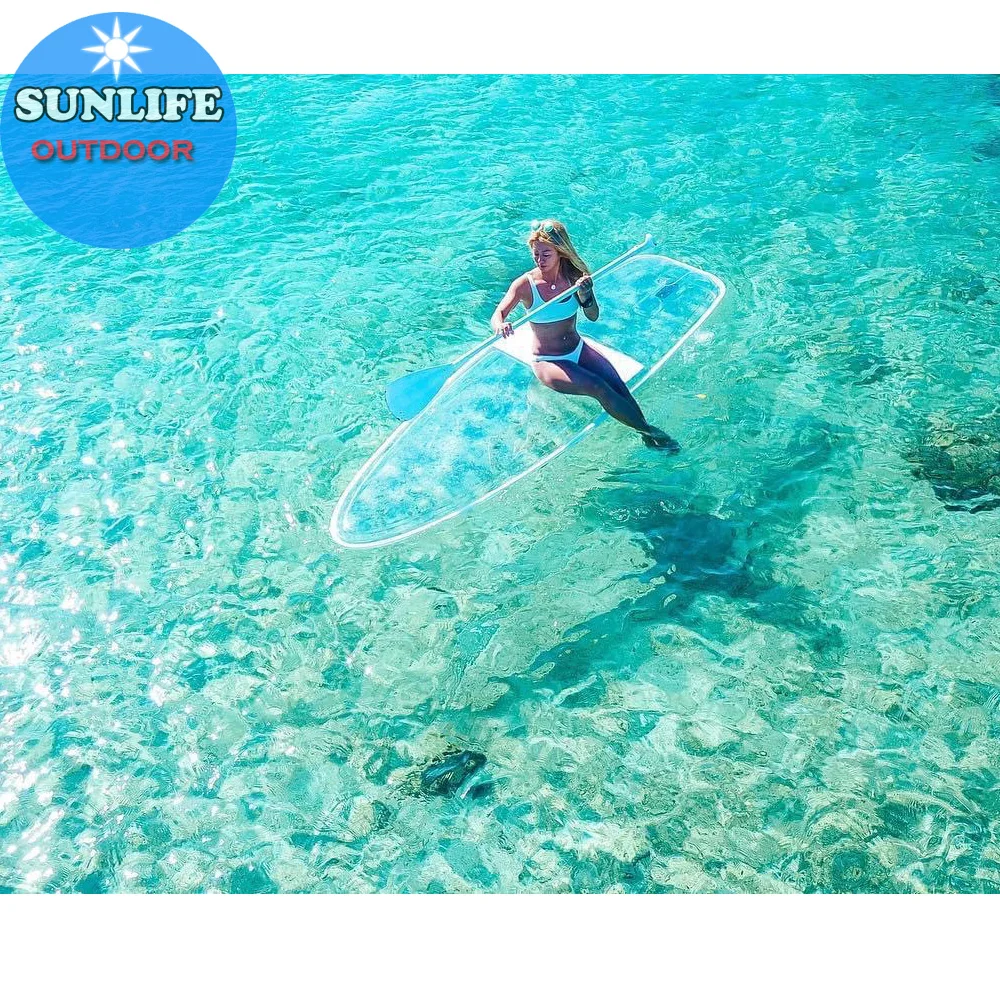 2020 New Style Wholesales  Lexan Transparent Clear Paddle Board  Transparent SUP with Paddles and Foot Leash