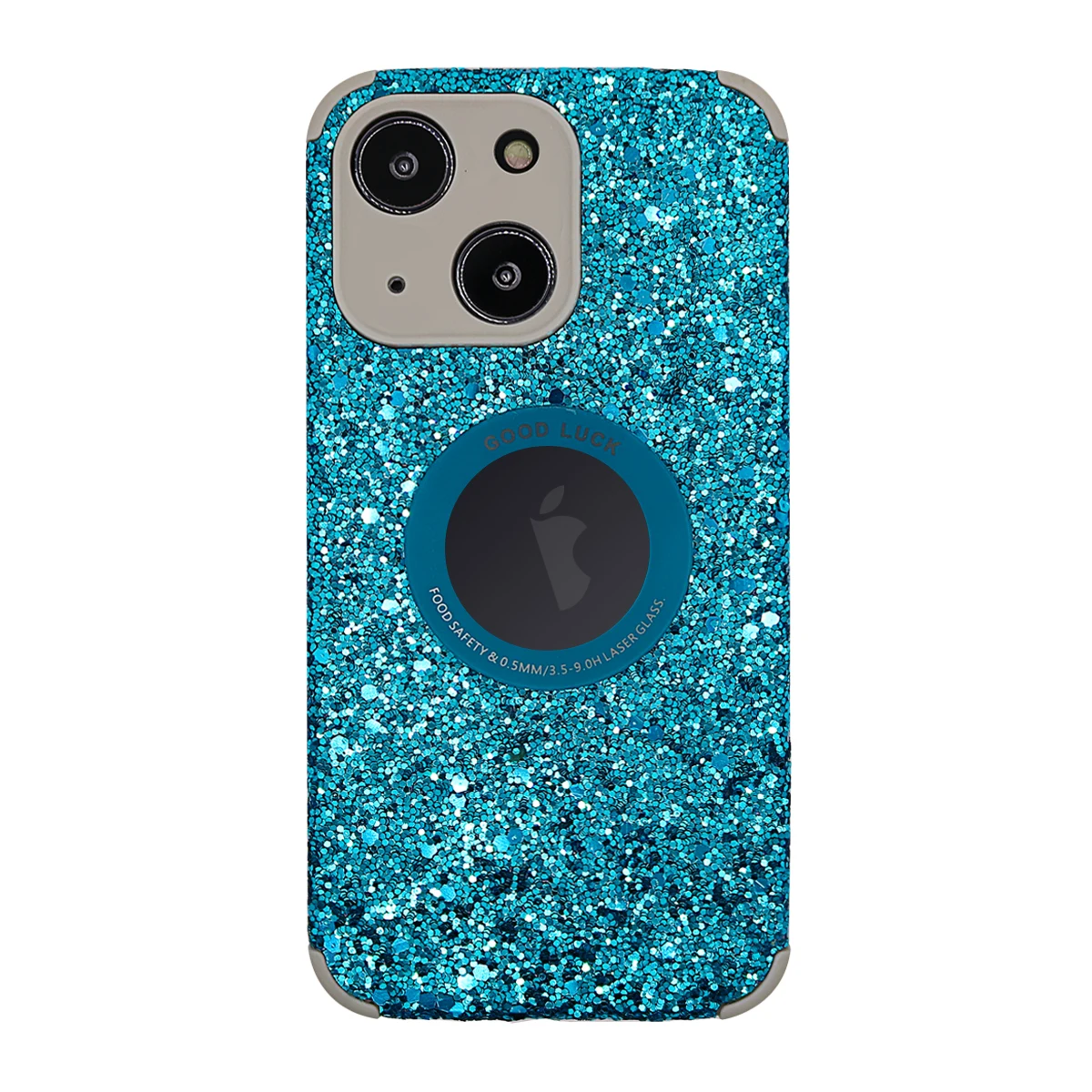Wholesale New Design Logo display hole Flash powder Leather Mobile Phone Case Accessories Back Cover For iphone 13
