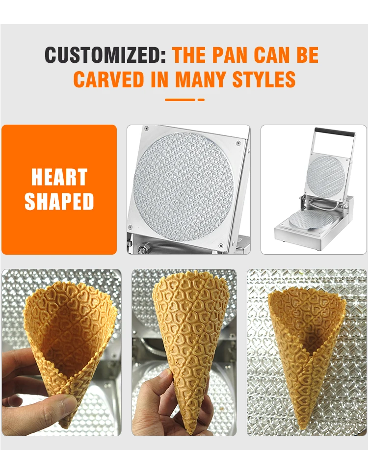 Customized Carved Logo Commercial Belgian Waffle Cone Baker