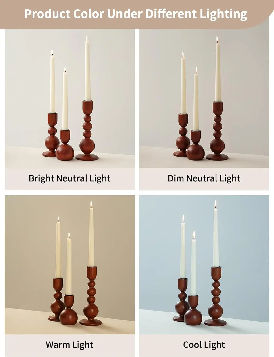 Wooden Candlestick Holders for Home Decor Set of 3 Wood Taper Candle ...
