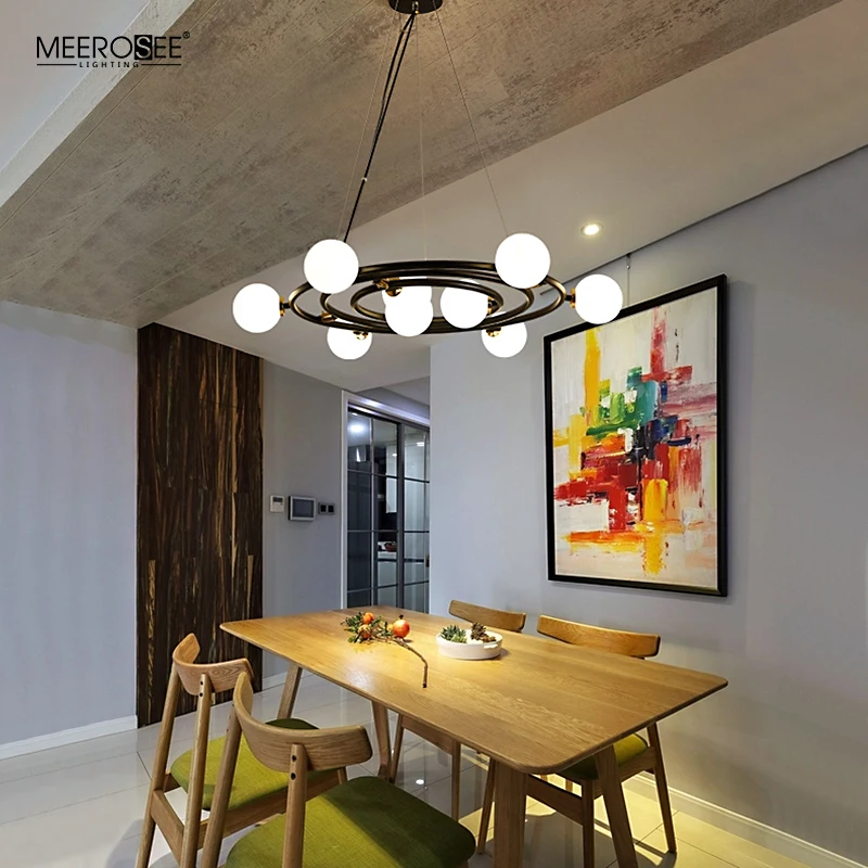 Meerosee Modern Black Hanging Pendant Lights Indoor Home Kitchen Bar Pendant Light with Glass Shade MD86777
