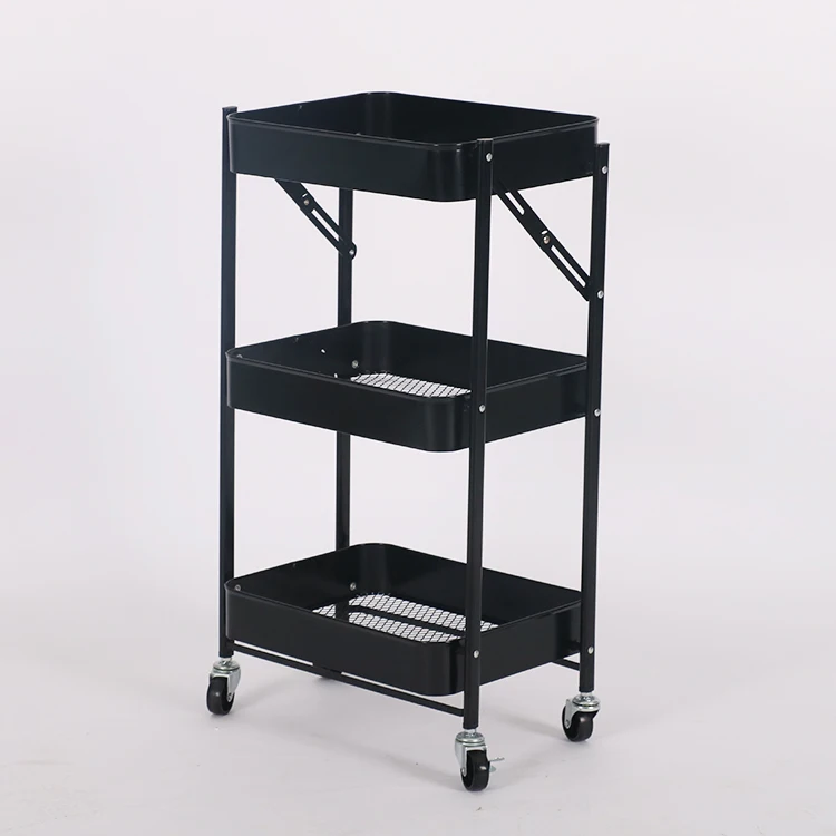 Small 3tier Metal Utility Rolling Folding 3 Layer Cart Kitchen Trolley